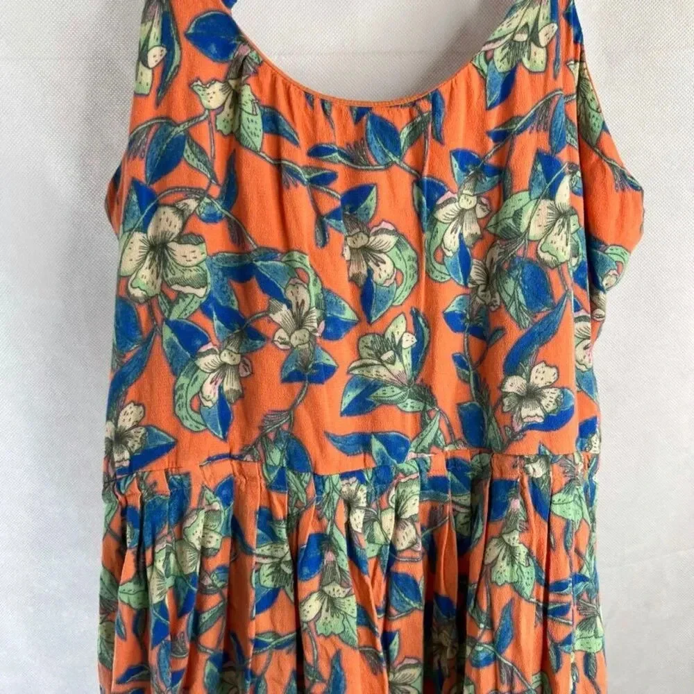 Free People Dear You Orange Floral Micro Mini Slip Dress Beachy Boho Sz MD - Picture 4 of 9